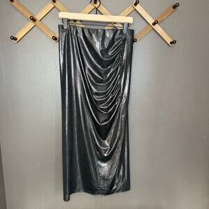 ZARA Draped Ribbed Metallic Maxi Skirt Black Size Medium